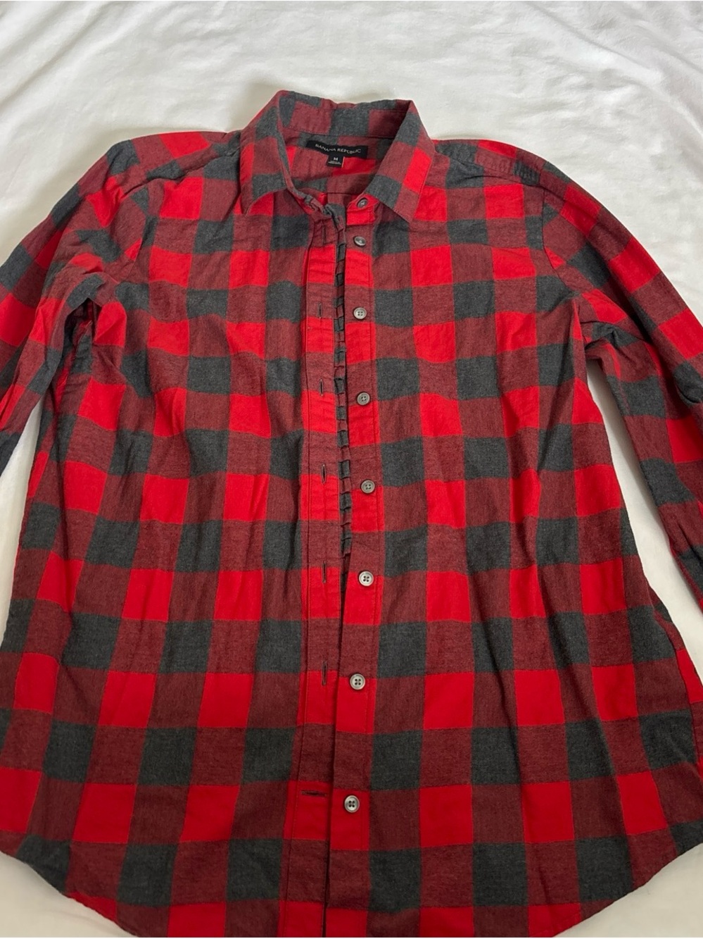 Banana Republic Red and Gray Plaid Button-Down Shirt